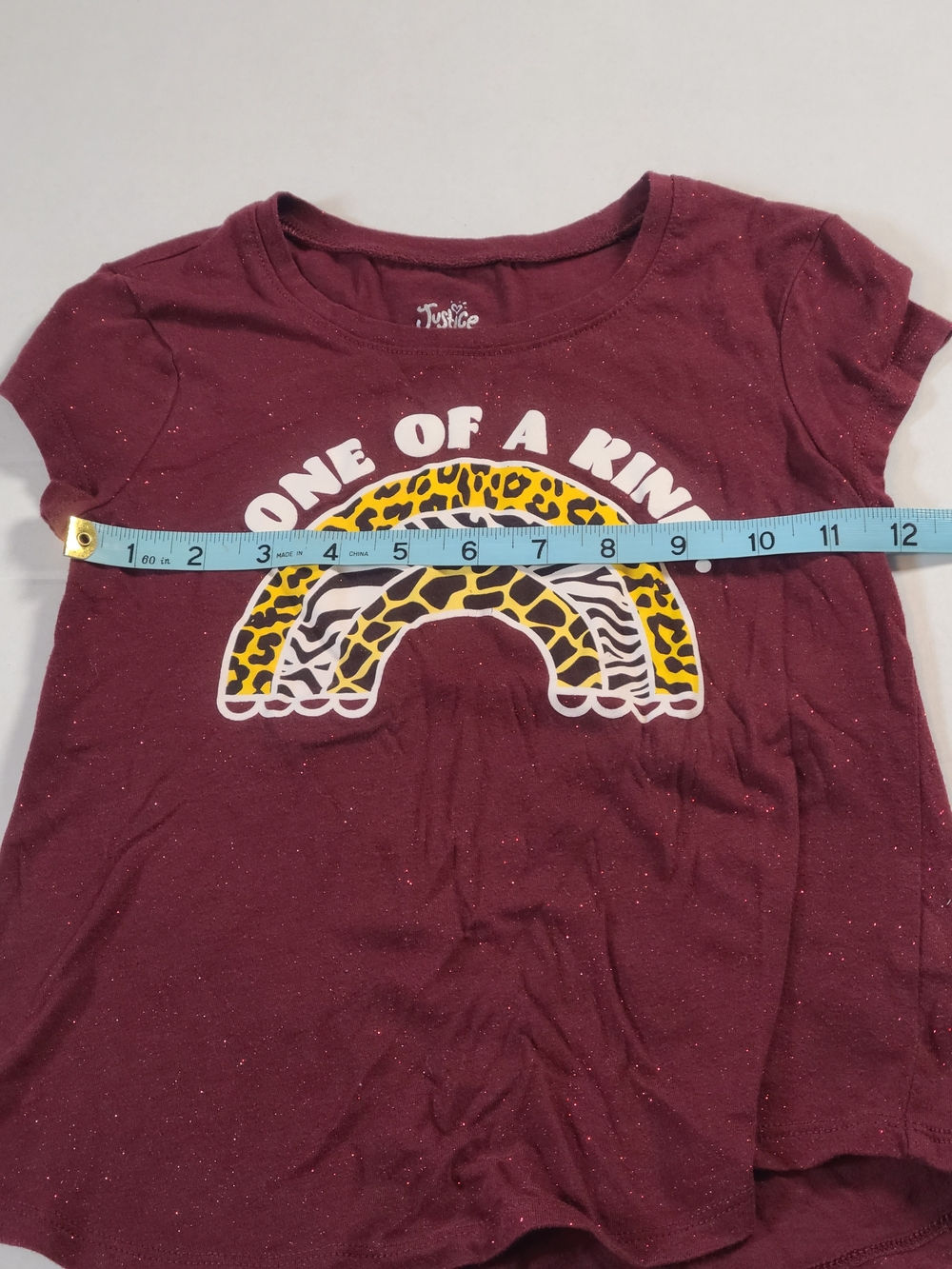 Justice Girls' Charming One of a Kind Maroon Graphic Tee Metallic Size 6/7 EUC - Picture 6 of 8